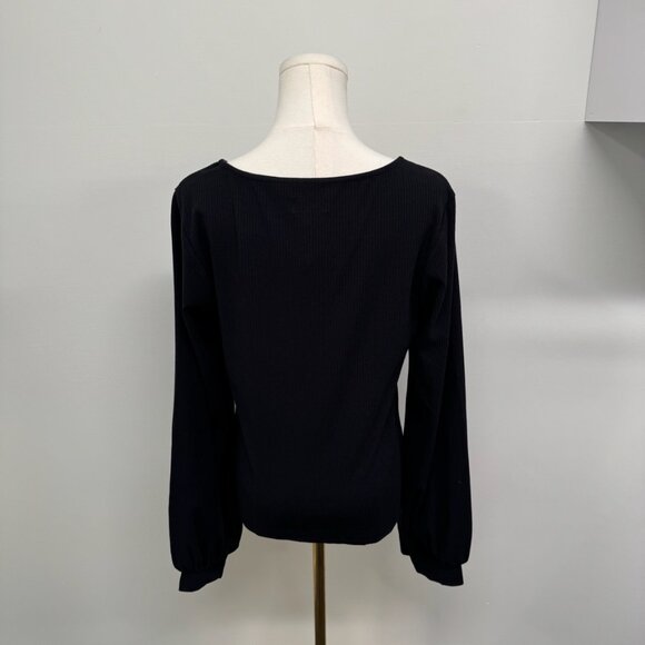 NWT The Drop Black Square Neck Balloon Sleeve Ribbed Top – Size L - Picture 3 of 7